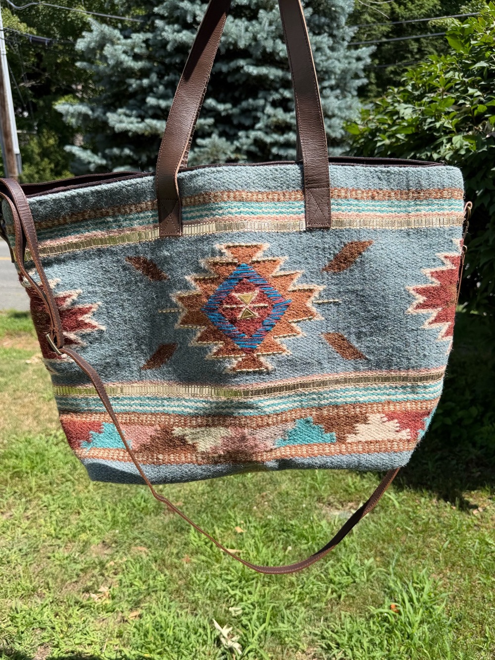 🤎 Scully Woven Southwest Oversized tote Weekender Bag with Detachable strap GUC